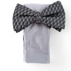 Alfani Mens Empire Geo Print Bow Tie Charcoal Grey Necktie NWT